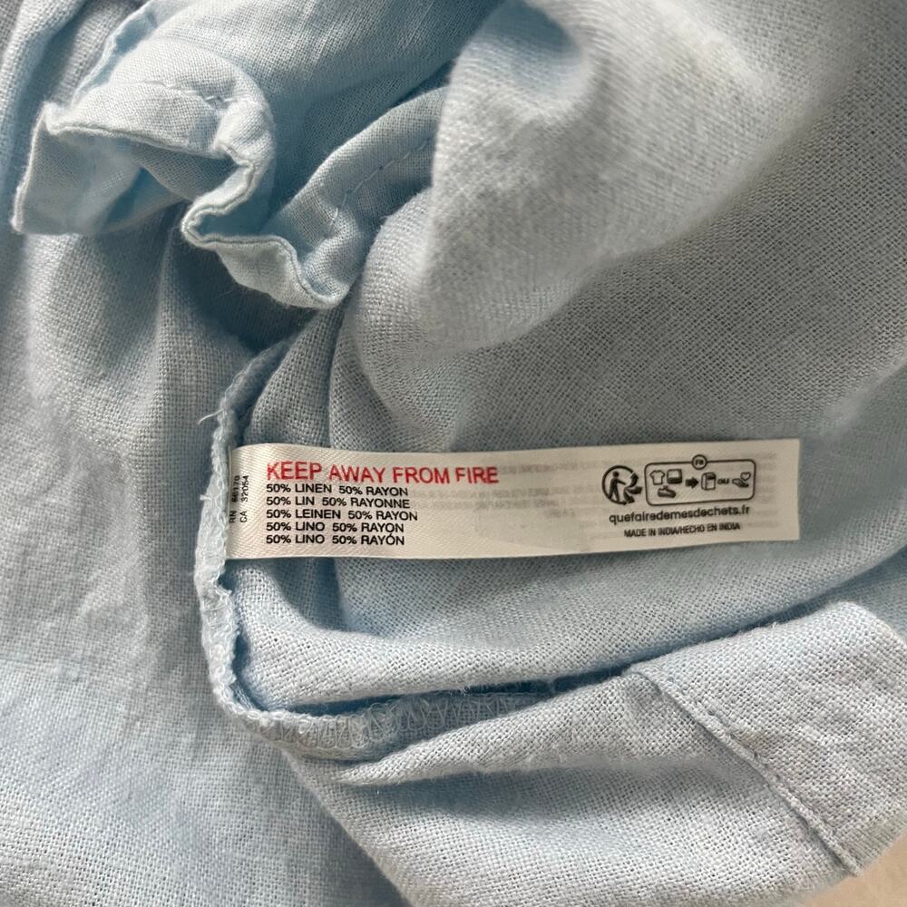 Free People Blue Perri Puff Sleeve Button Front Drop Waist Mini Dress Size Large - Picture 11 of 14